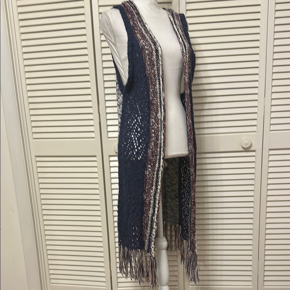 Boho Women's Knit Vest - Navy and White